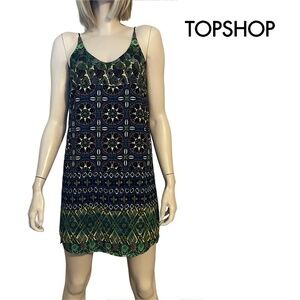 Topshop Shift Slip Dress Mini Cathedral Stain Glass Multi Print High Low NWOT